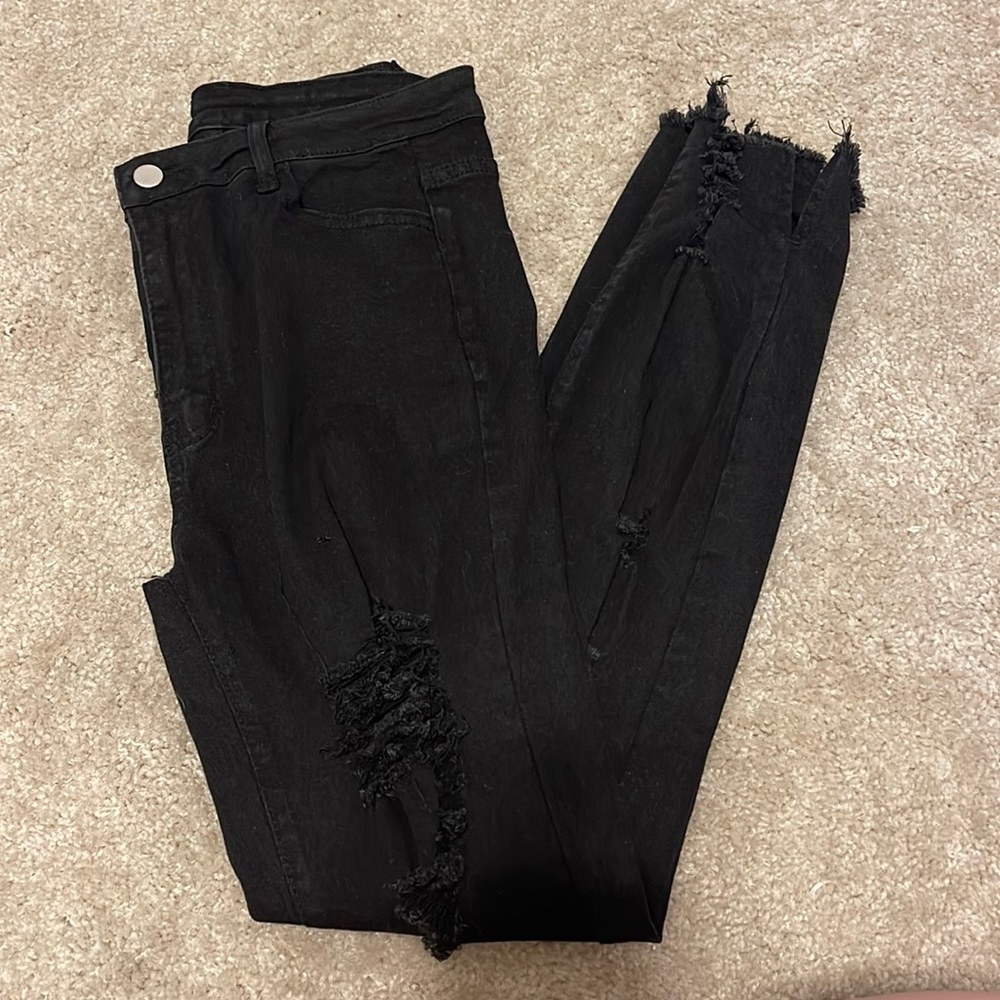 SHEIN Black Distressed Skinny Jeans